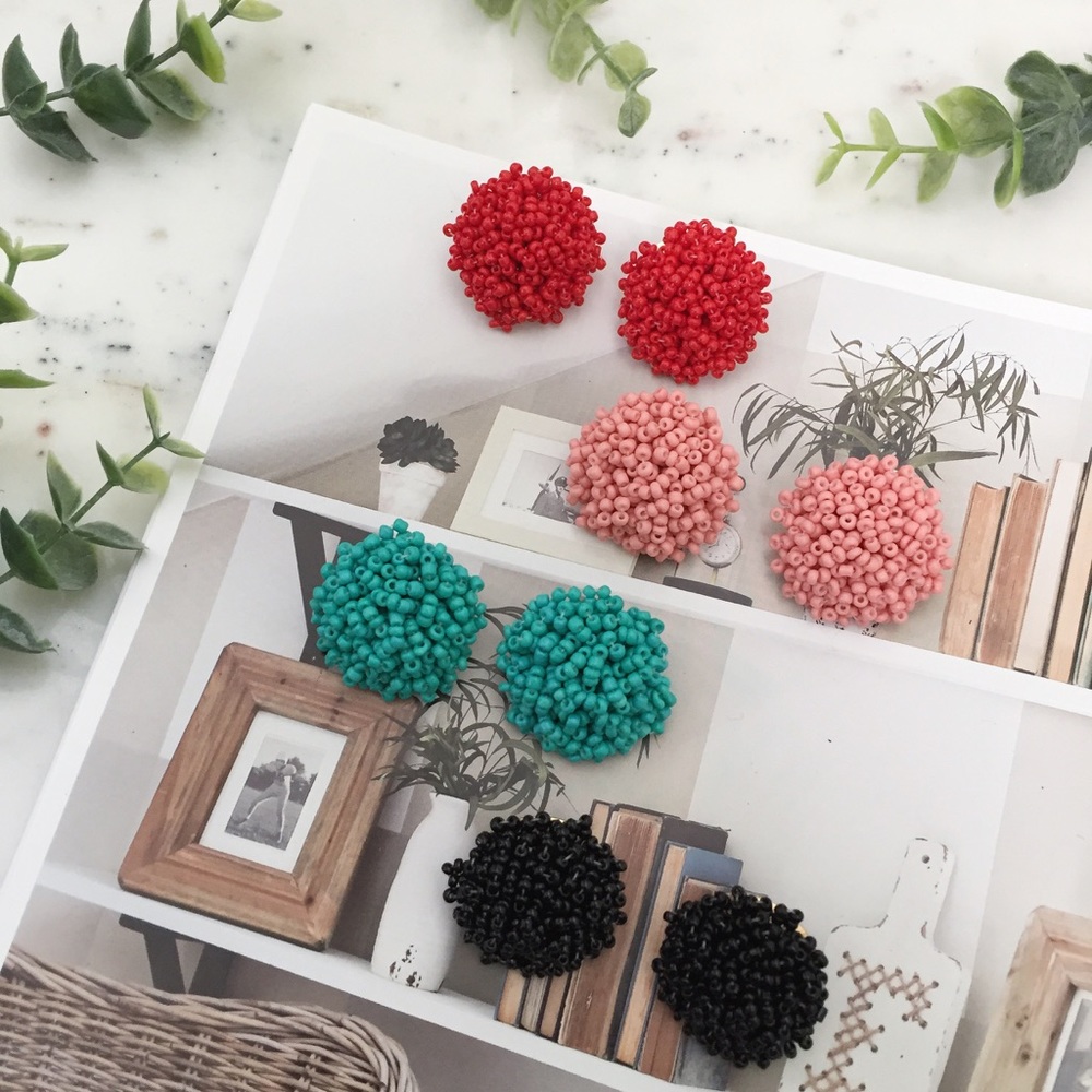 "Clémence" Earrings || Aqua Green Beaded Statement - Picture 6 of 9
